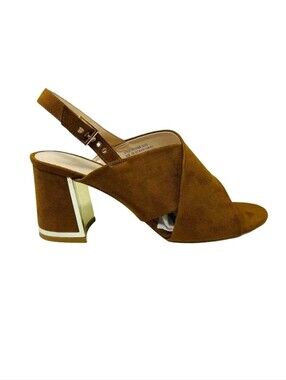 H Halston Chile Criss Cross Straps High Heel Sandals Brown Vegan Suede 10 Worn1x